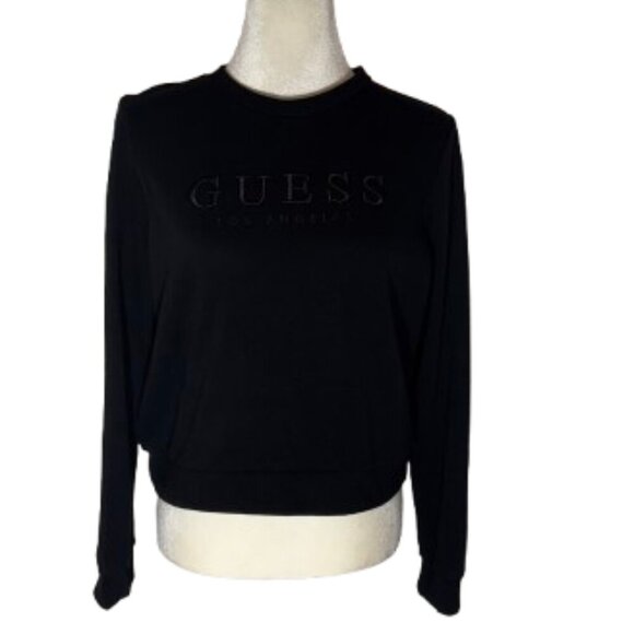 Women's Guess Black Long Sleeve Crew Neck Sweatshirt Size Medium - Picture 1 of 8